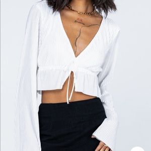 White low cut long sleeve top